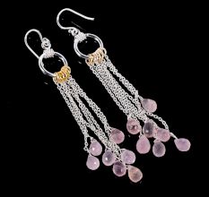 Silver Plated Brass Drop Dangle Earrings with Natural Rose Quartz Gemstone Gift Jewelry